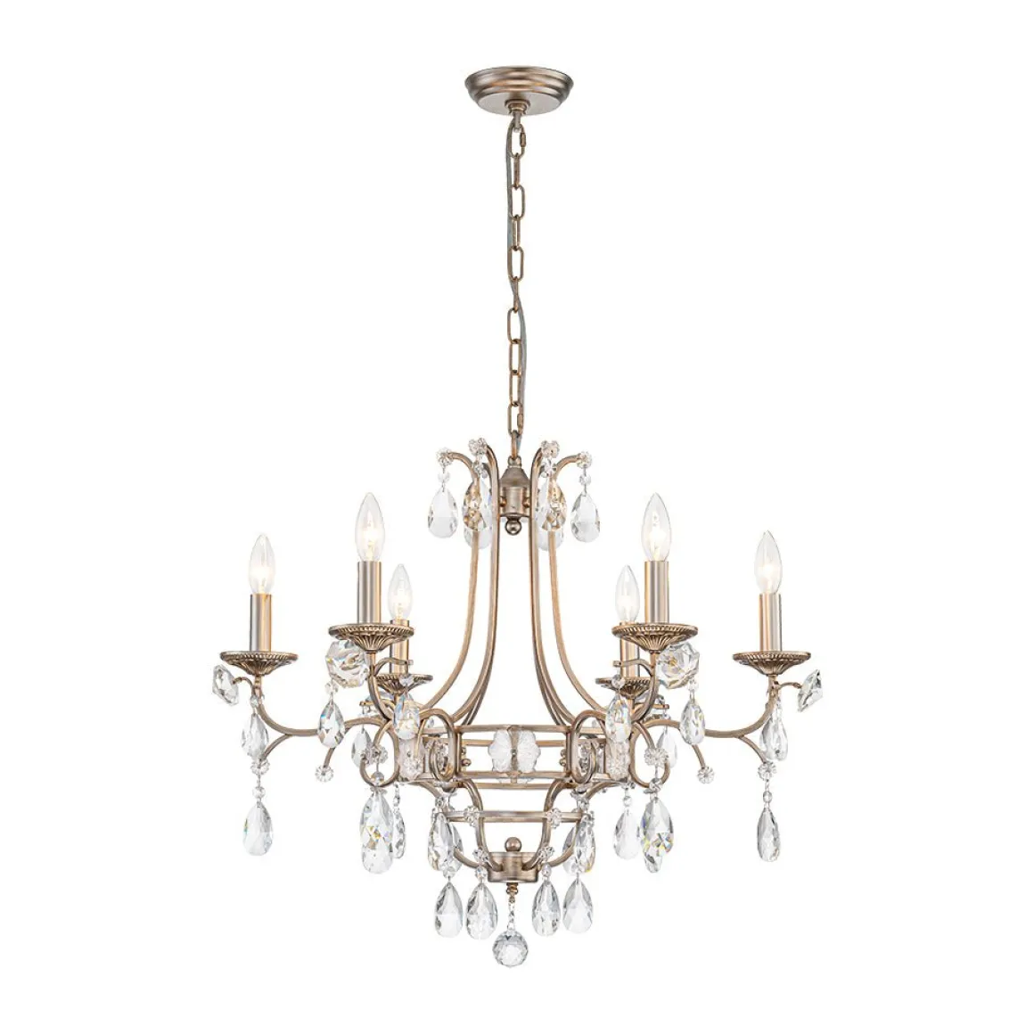 Shabby Chic 6-Light Crystal Empire Candle Chandelier