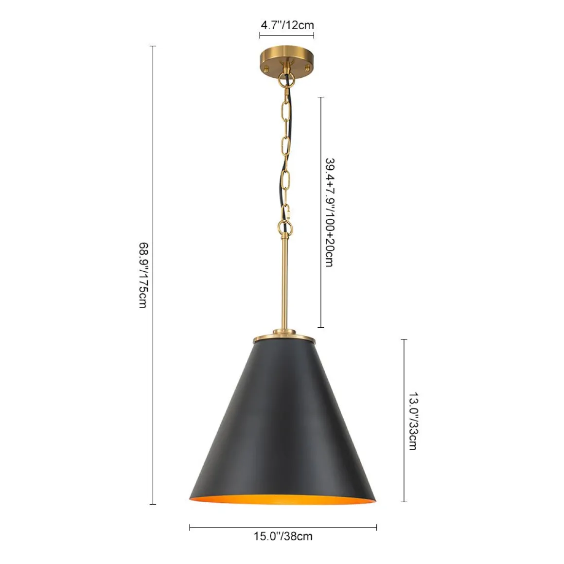 Shaker Brass Black 1-Light Metal Conical Kitchen Pendant