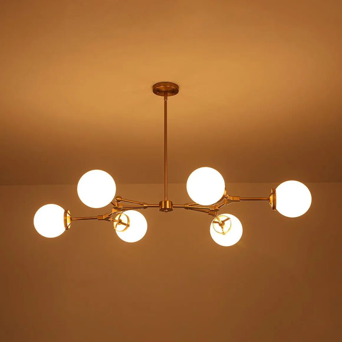 Shine Opal Glass Globe Linear Branch Island Chandelier