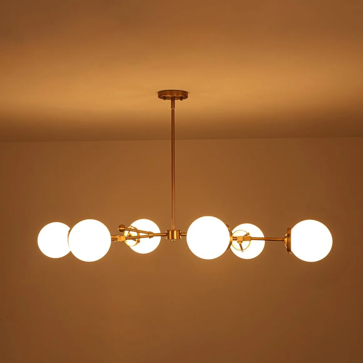 Shine Opal Glass Globe Linear Branch Island Chandelier