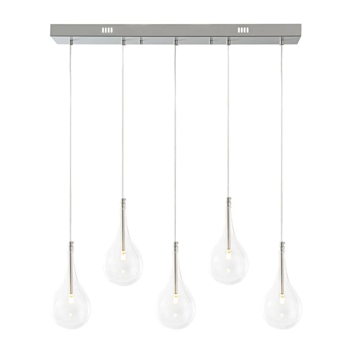 Silver 5-Light Clear Glass Teardrop Linear Island Pendant
