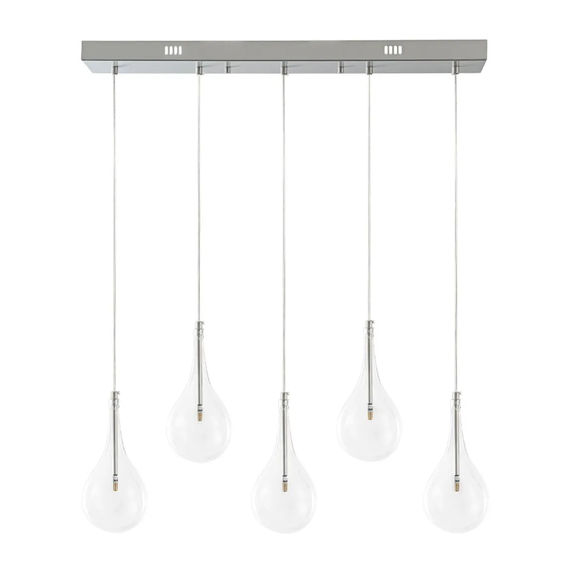 Silver 5-Light Clear Glass Teardrop Linear Island Pendant