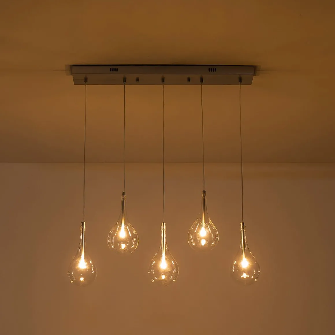 Silver 5-Light Clear Glass Teardrop Linear Island Pendant