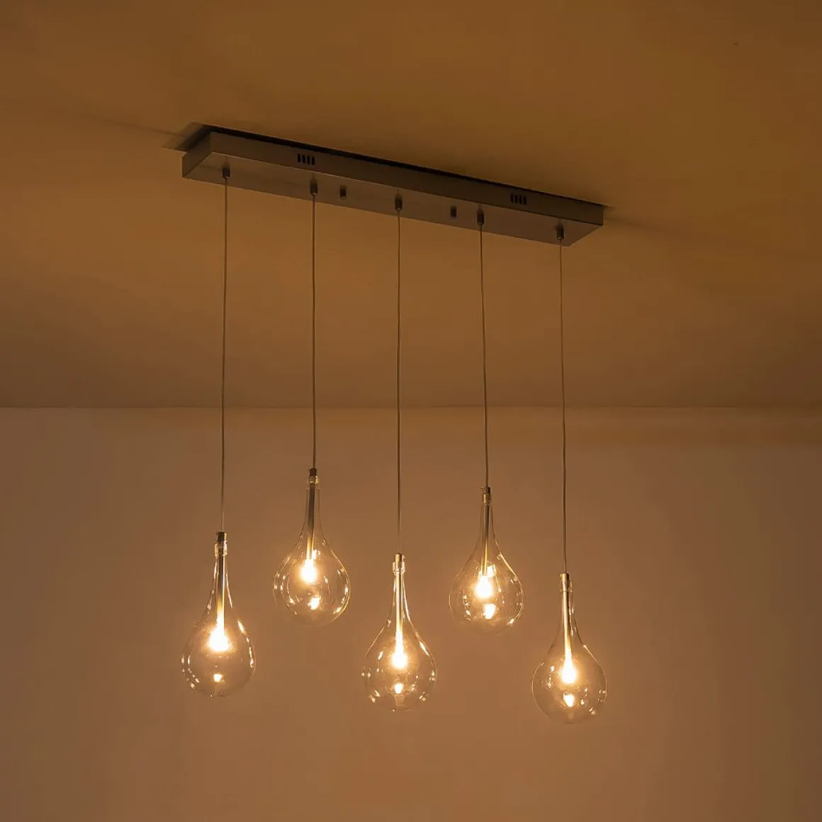 Silver 5-Light Clear Glass Teardrop Linear Island Pendant