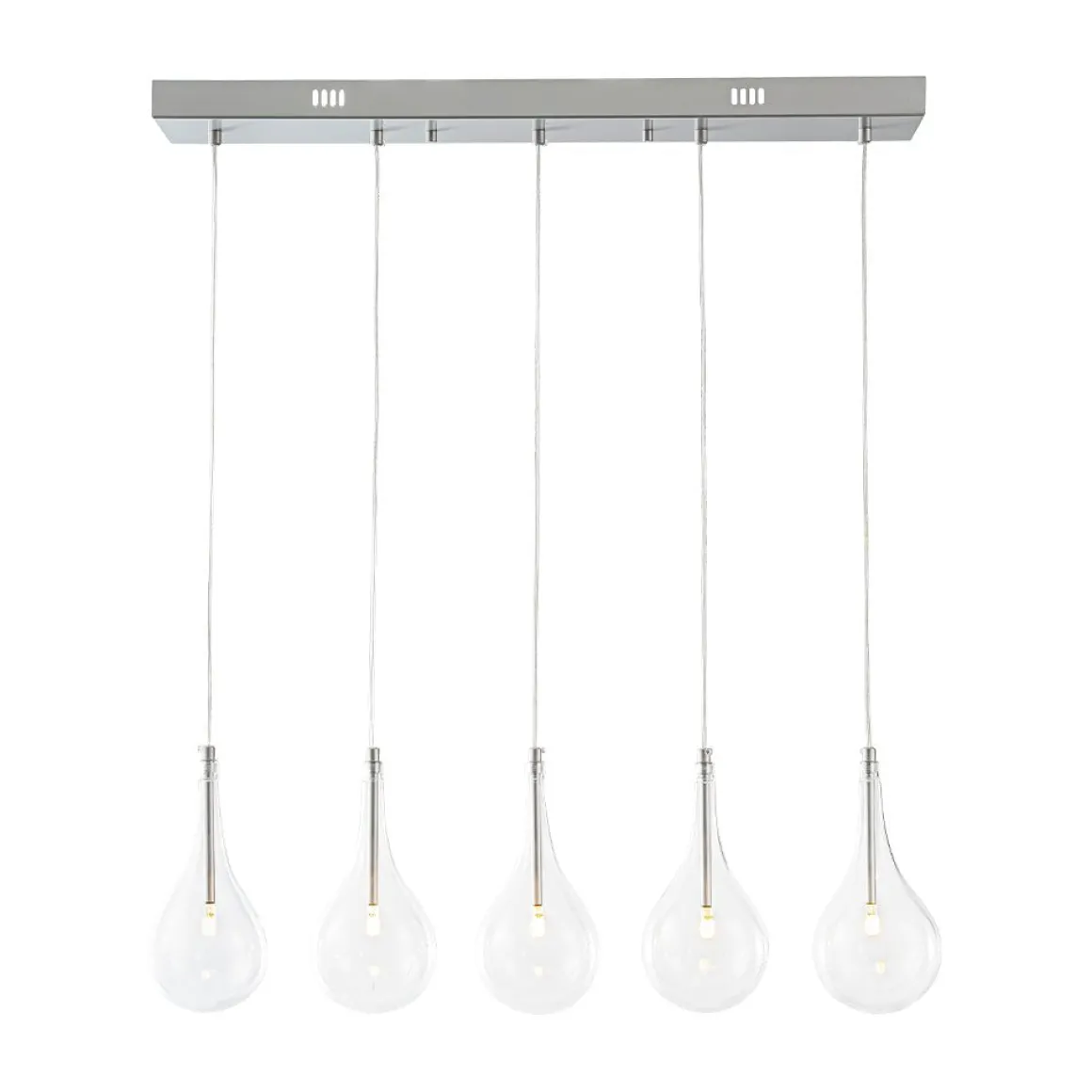 Silver 5-Light Clear Glass Teardrop Linear Island Pendant