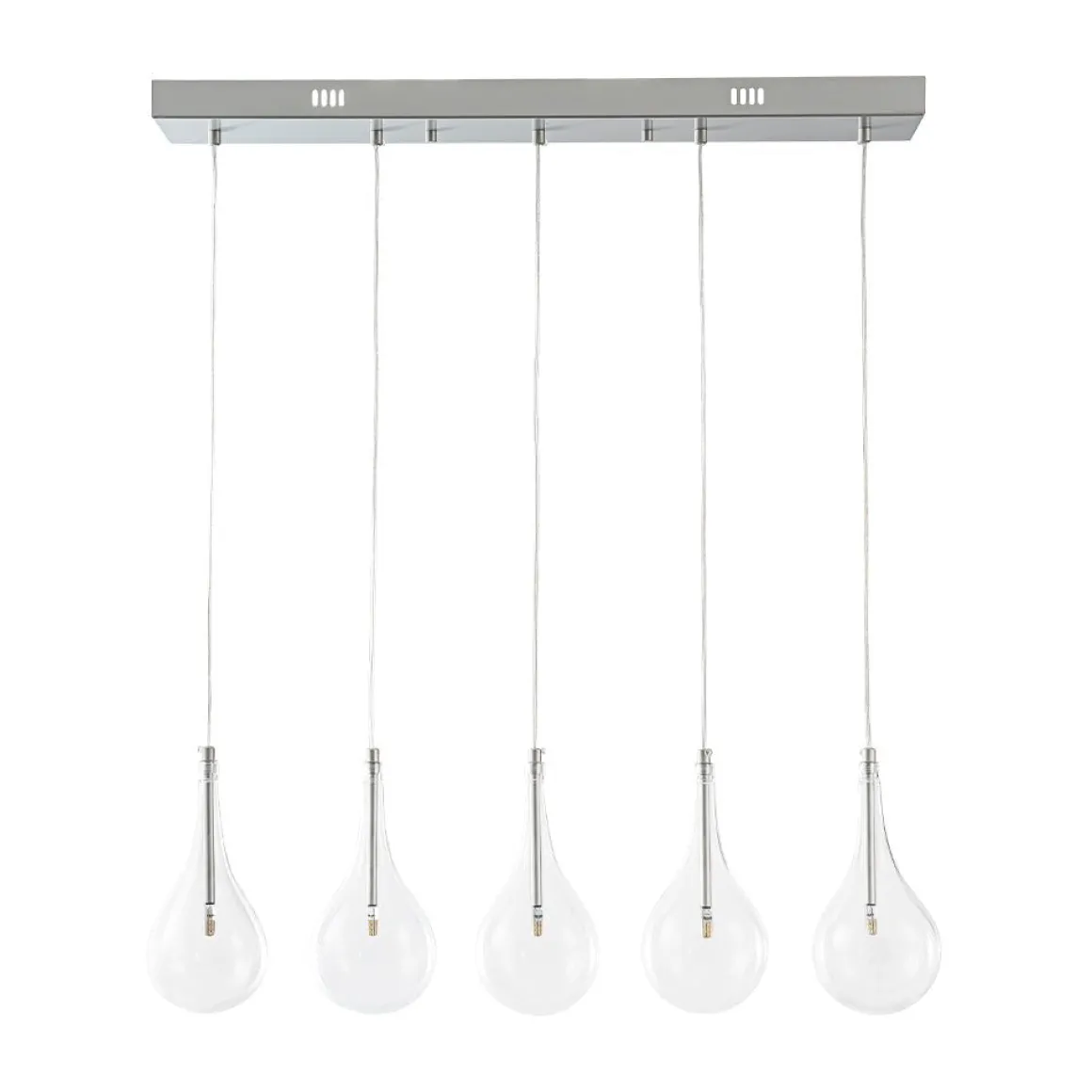Silver 5-Light Clear Glass Teardrop Linear Island Pendant