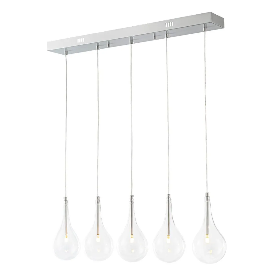 Silver 5-Light Clear Glass Teardrop Linear Island Pendant
