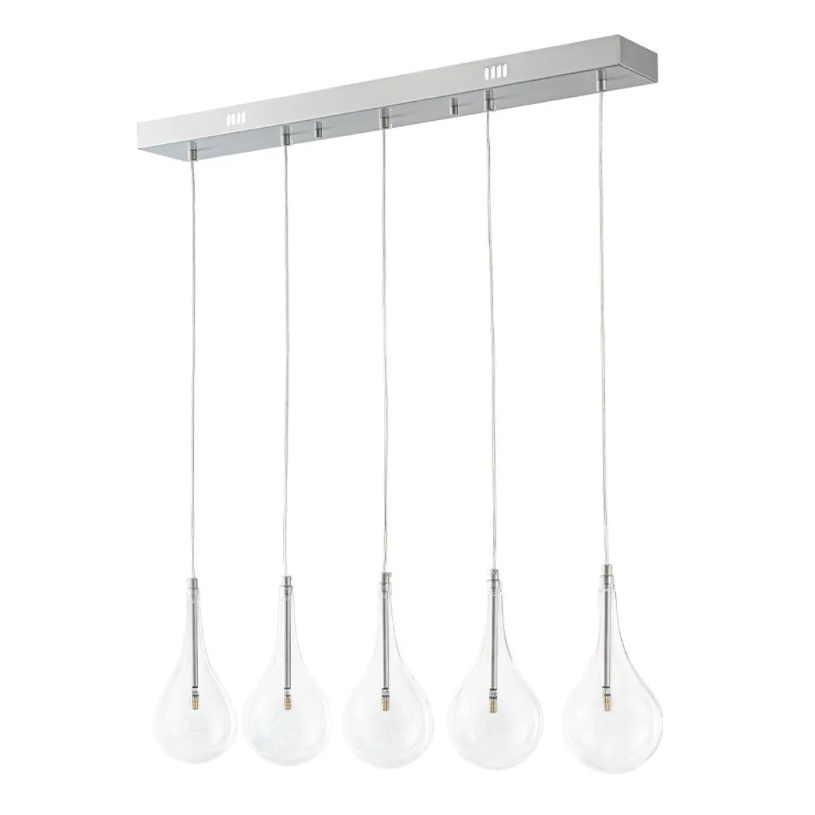 Silver 5-Light Clear Glass Teardrop Linear Island Pendant