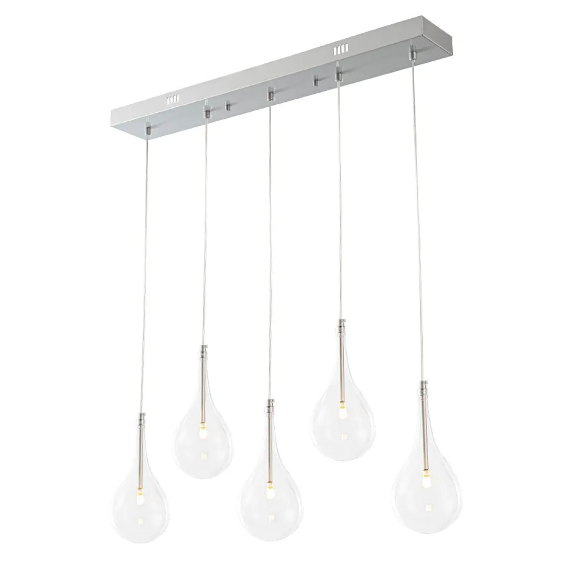 Silver 5-Light Clear Glass Teardrop Linear Island Pendant