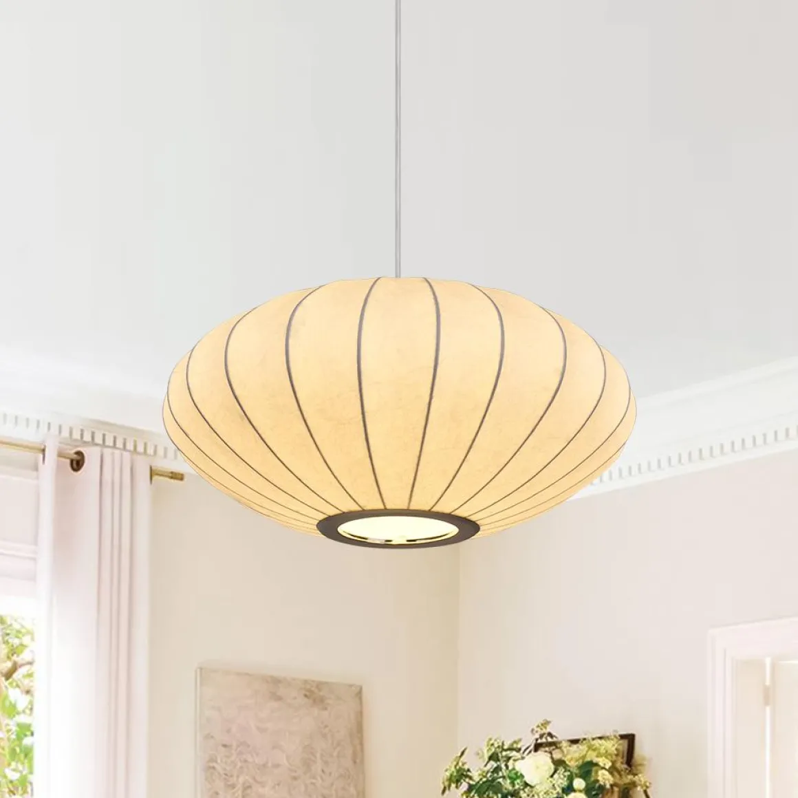Single White Fabric Pendant Light