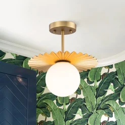 Sunburst Brass 1-Light Shine Opal Glass Globe Pendant