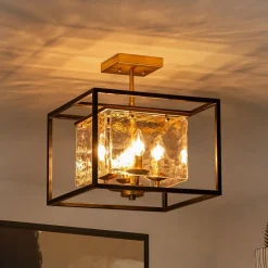 Textured Glass Candle Style Square Lantern Ceiling Light