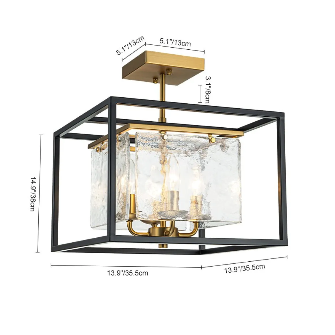 Textured Glass Candle Style Square Lantern Ceiling Light