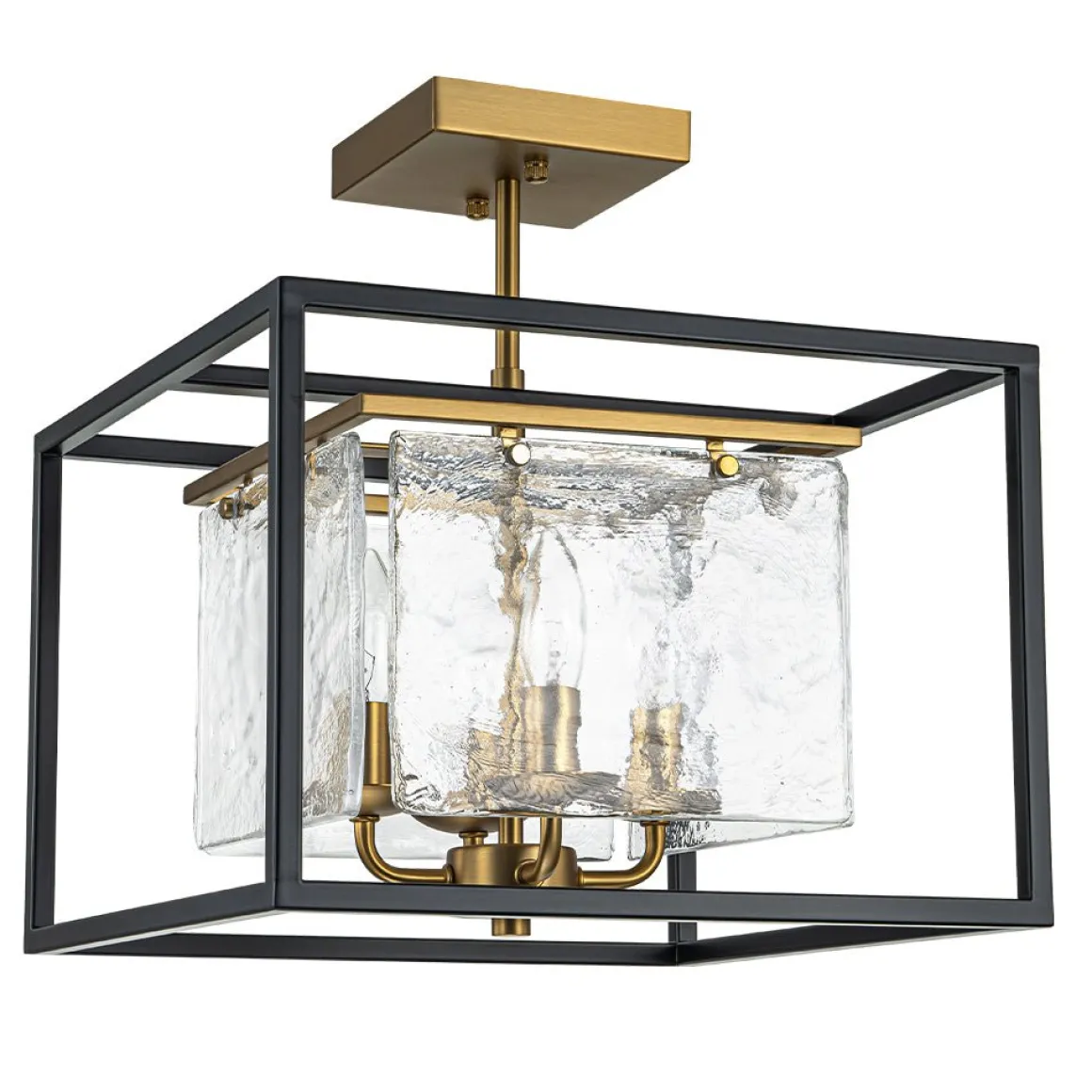 Textured Glass Candle Style Square Lantern Ceiling Light