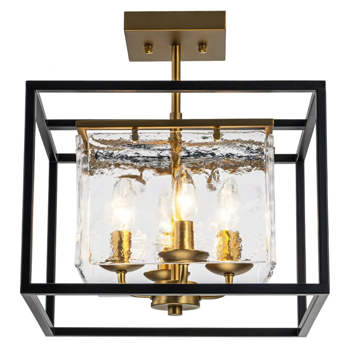 Textured Glass Candle Style Square Lantern Ceiling Light