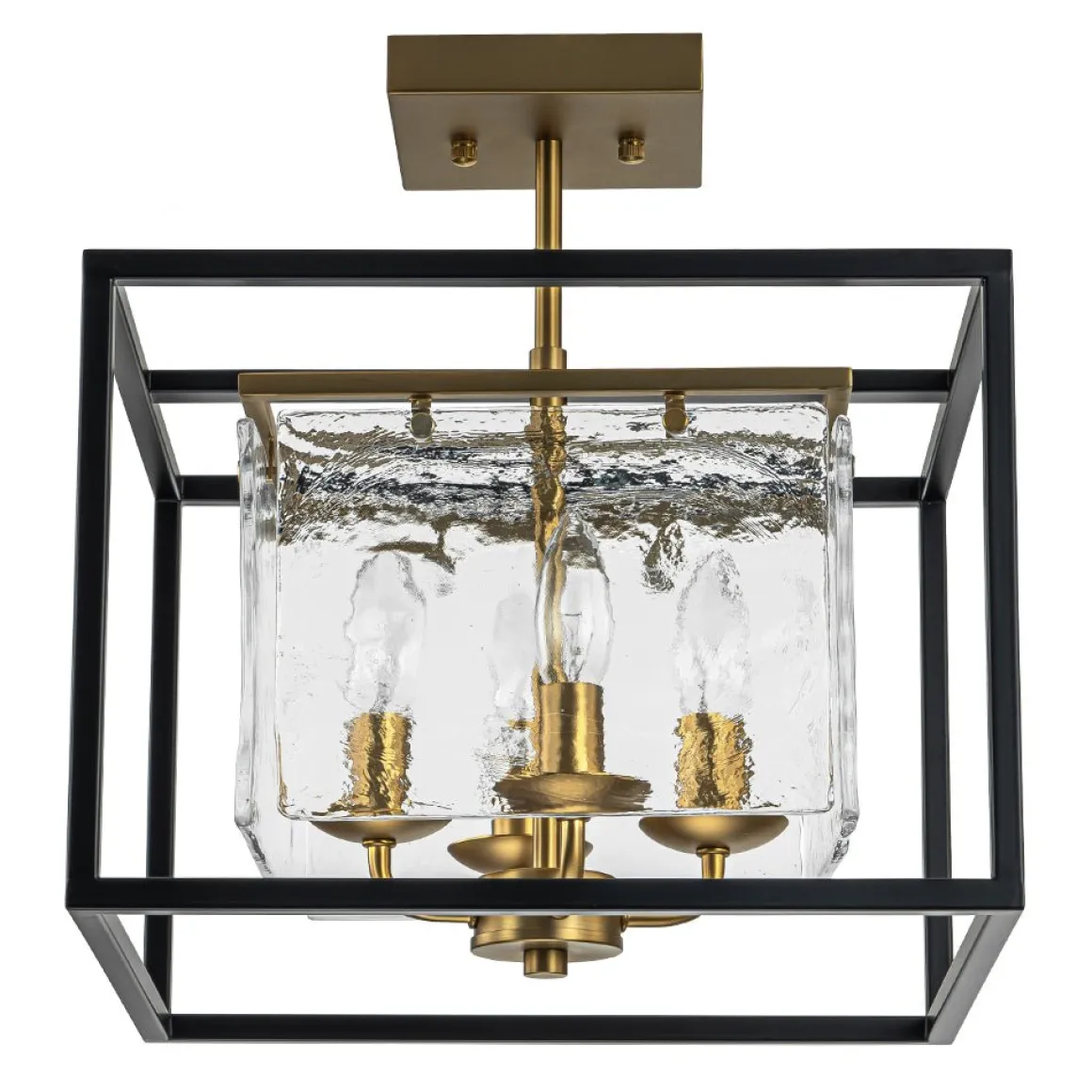 Textured Glass Candle Style Square Lantern Ceiling Light