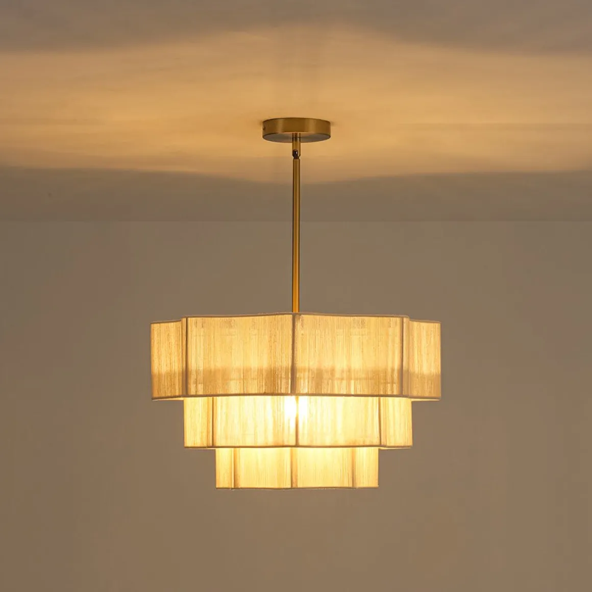 3-Tier Beige Woven Thread Round Cage Pendant Light