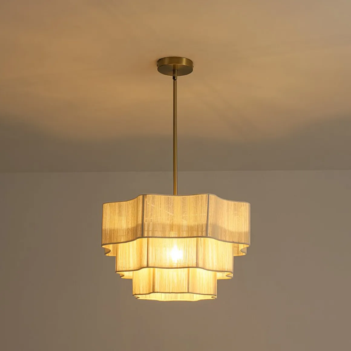 3-Tier Beige Woven Thread Round Cage Pendant Light