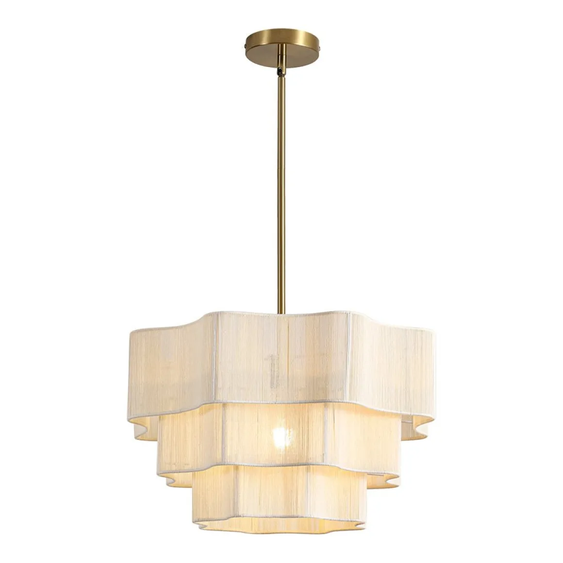 3-Tier Beige Woven Thread Round Cage Pendant Light