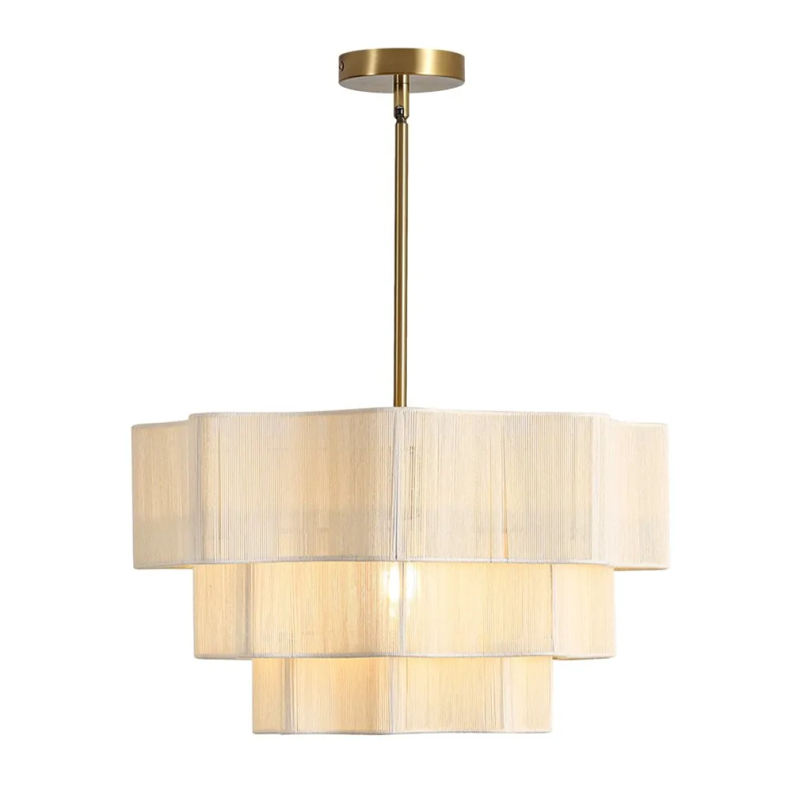 3-Tier Beige Woven Thread Round Cage Pendant Light
