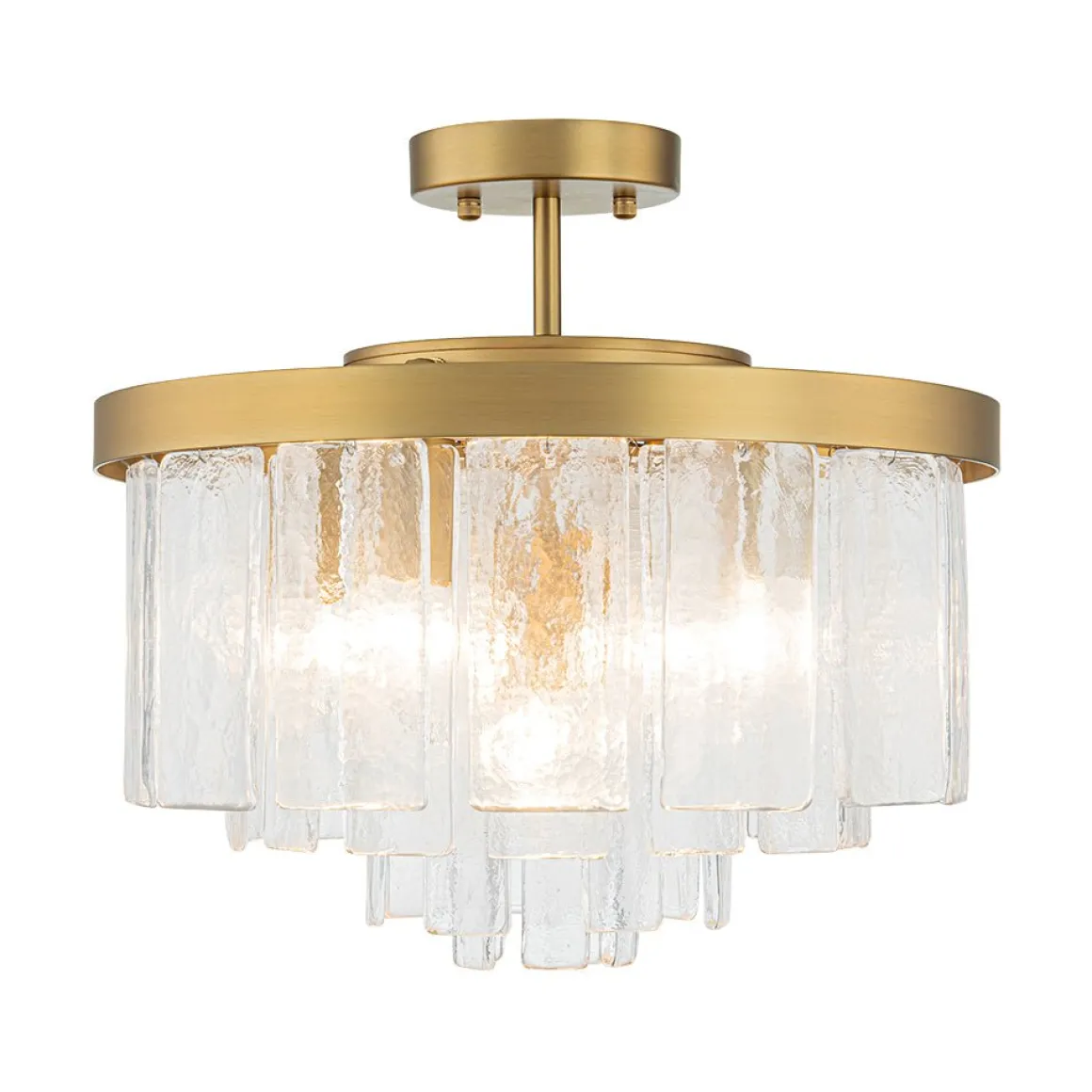 Tiered Hammered Water Glass Round Semi Flush Mount