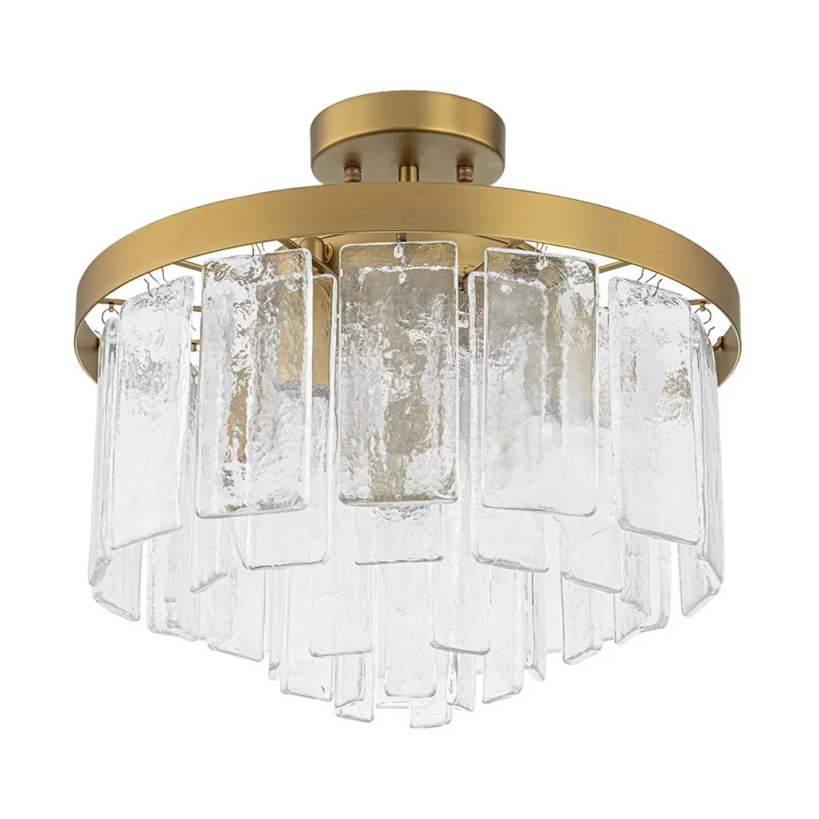 Tiered Hammered Water Glass Round Semi Flush Mount