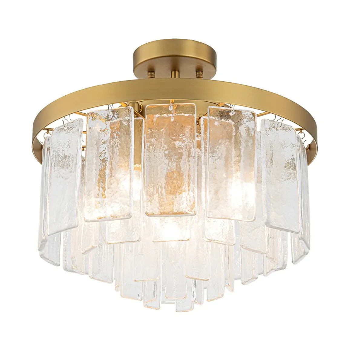 Tiered Hammered Water Glass Round Semi Flush Mount