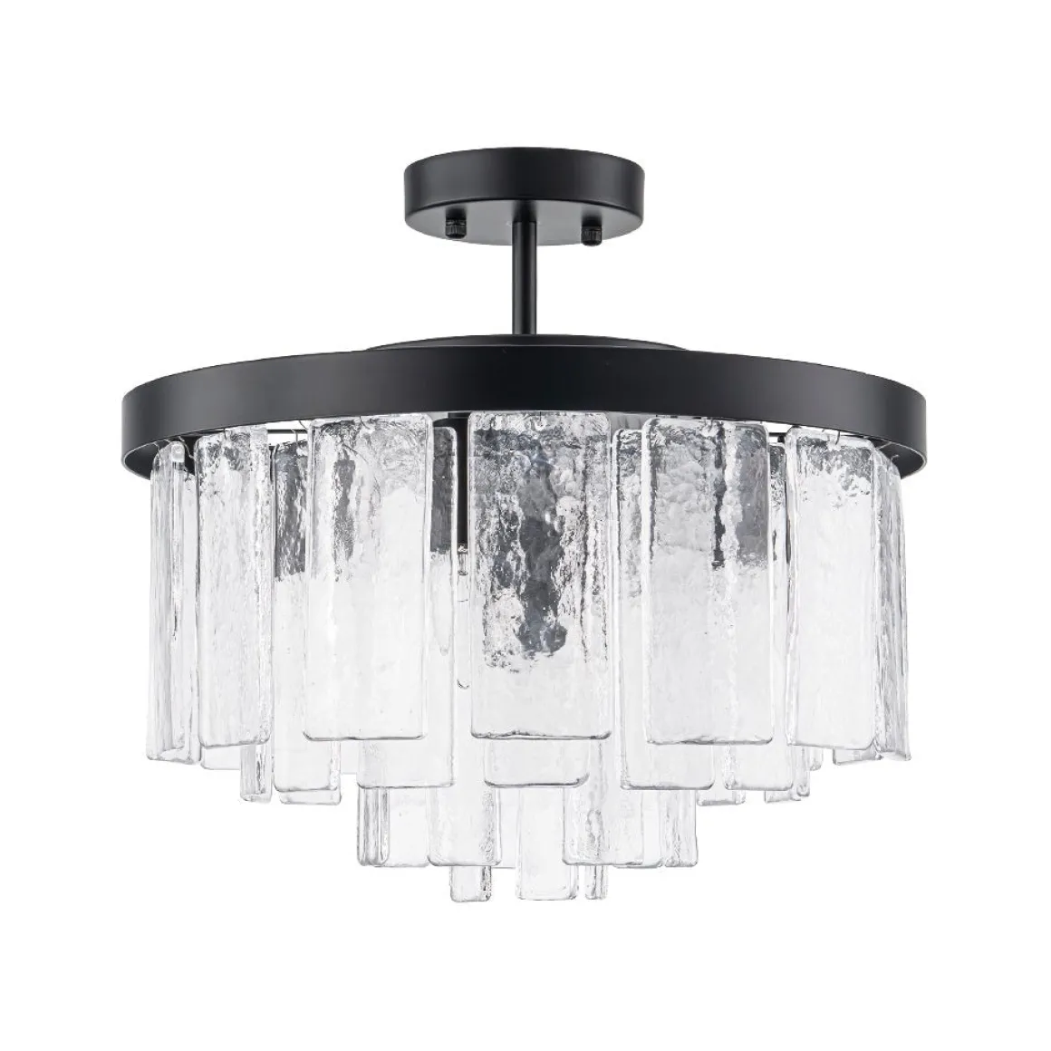 Tiered Hammered Water Glass Round Semi Flush Mount
