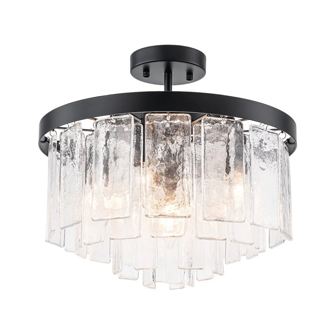 Tiered Hammered Water Glass Round Semi Flush Mount