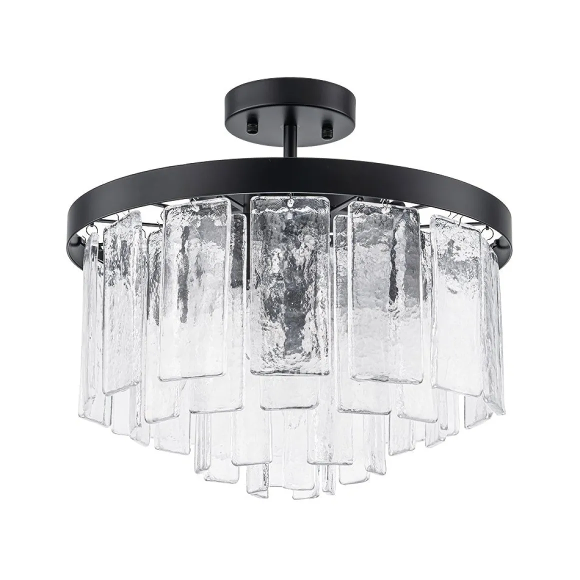 Tiered Hammered Water Glass Round Semi Flush Mount