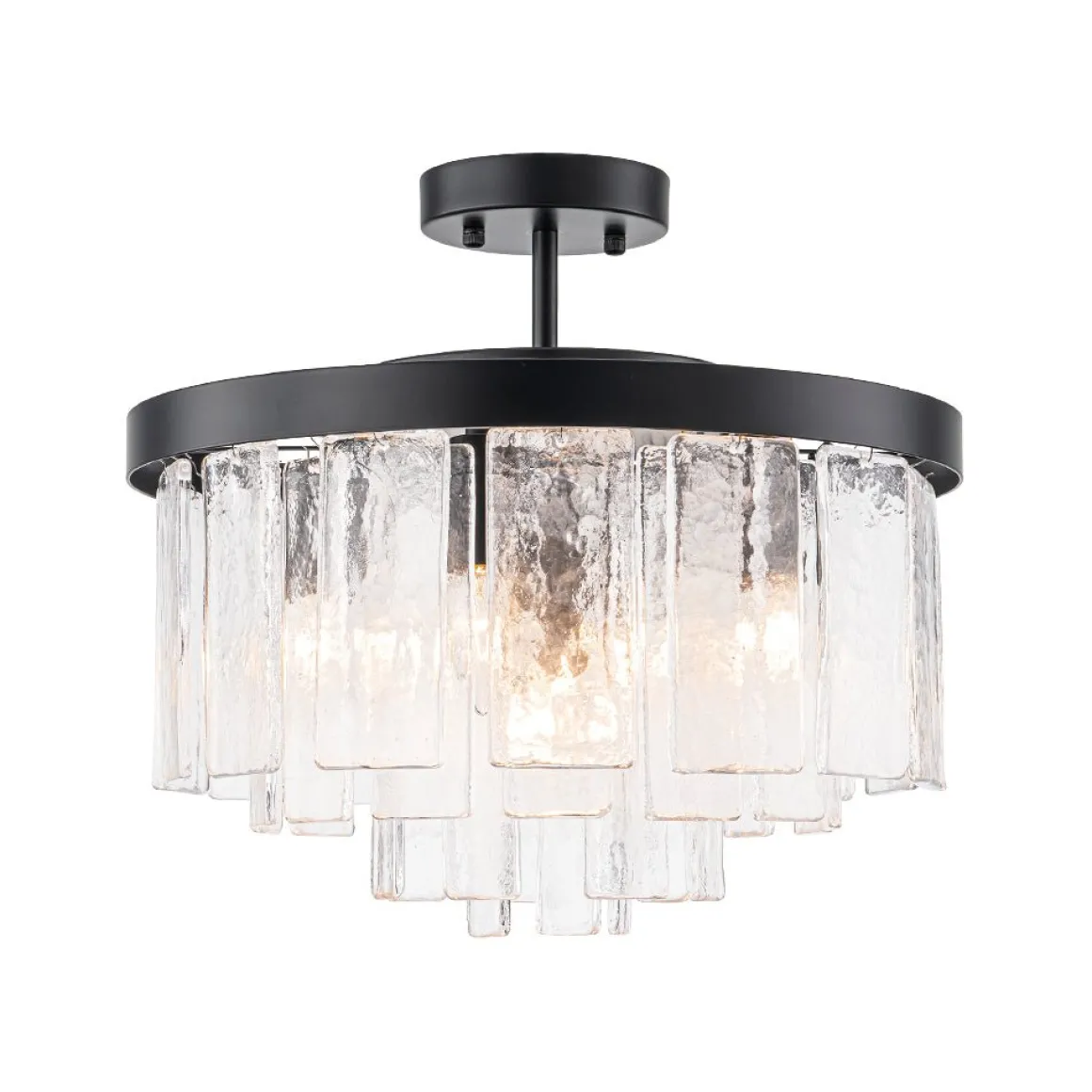 Tiered Hammered Water Glass Round Semi Flush Mount