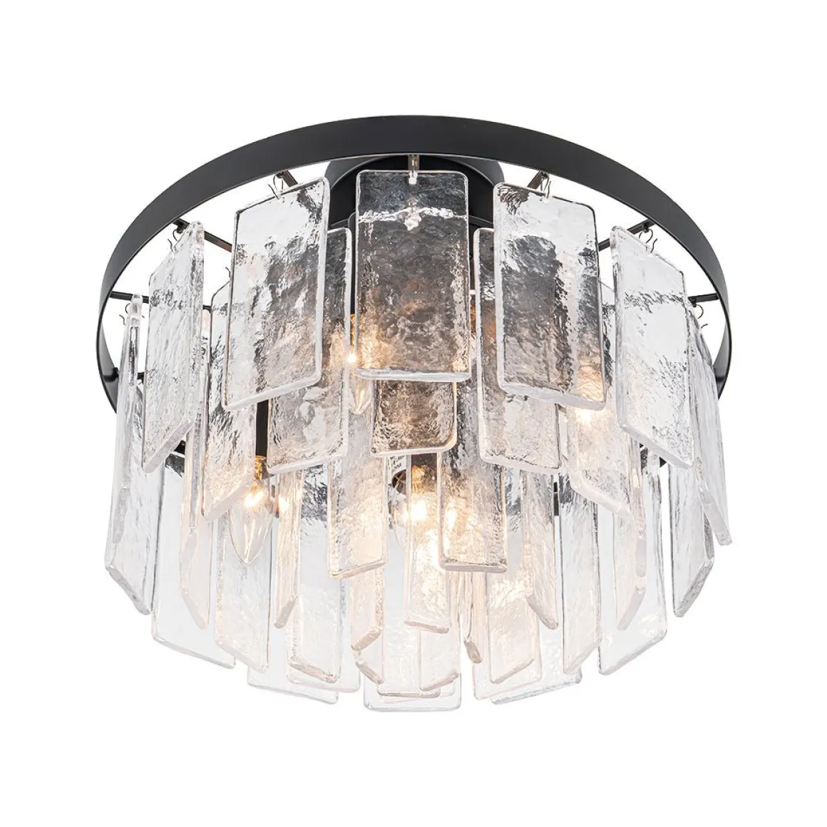 Tiered Hammered Water Glass Round Semi Flush Mount