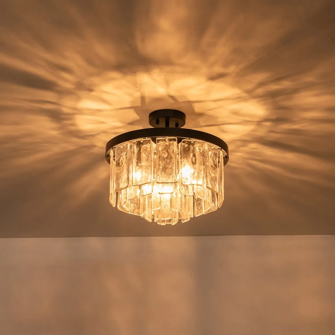 Tiered Hammered Water Glass Round Semi Flush Mount