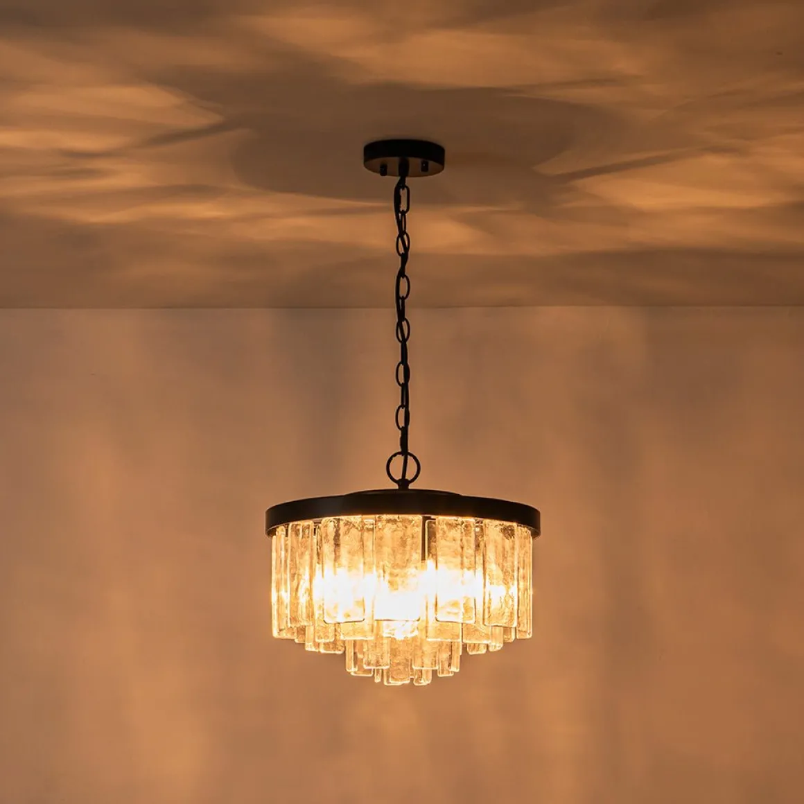 Tiered Hammered Water Glass Round Semi Flush Mount