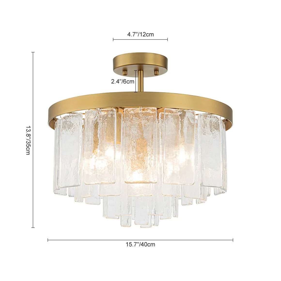 Tiered Hammered Water Glass Round Semi Flush Mount