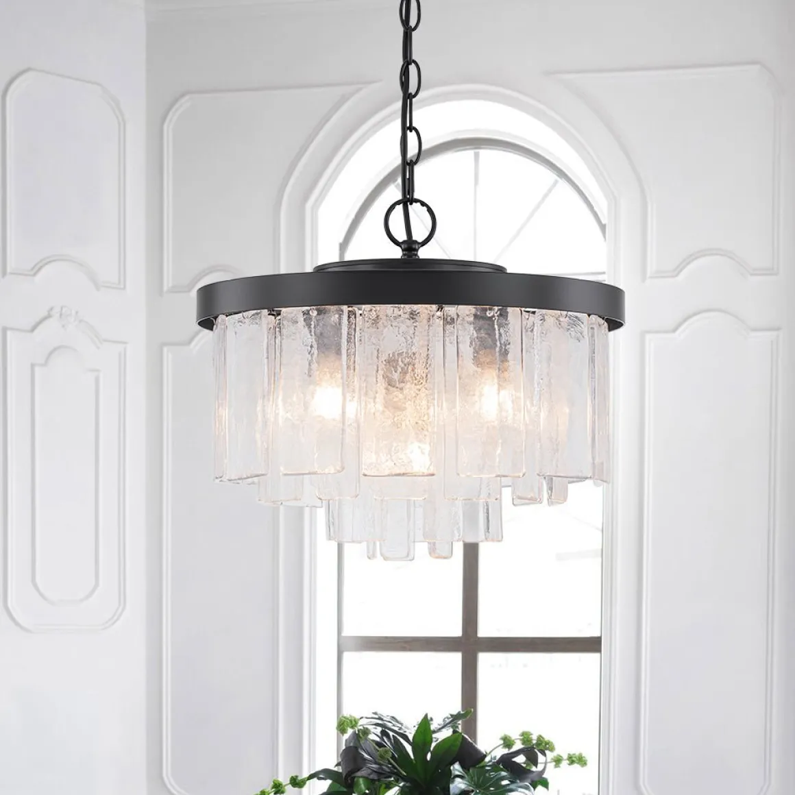 Tiered Hammered Water Glass Round Semi Flush Mount