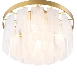 Tiered Opal Swirl Glass Round Semi Flush Mount Chandelier