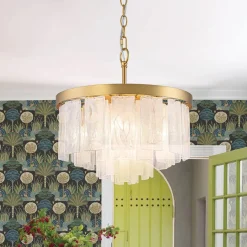 Tiered Opal Swirl Glass Round Semi Flush Mount Chandelier