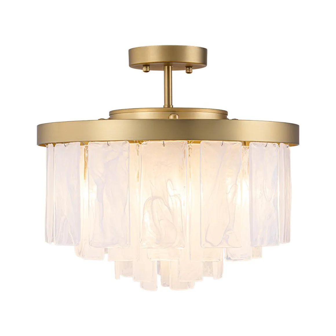 Tiered Opal Swirl Glass Round Semi Flush Mount Chandelier