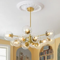 Tiered Ribbed Glass Globe Round Sputnik Chandelier