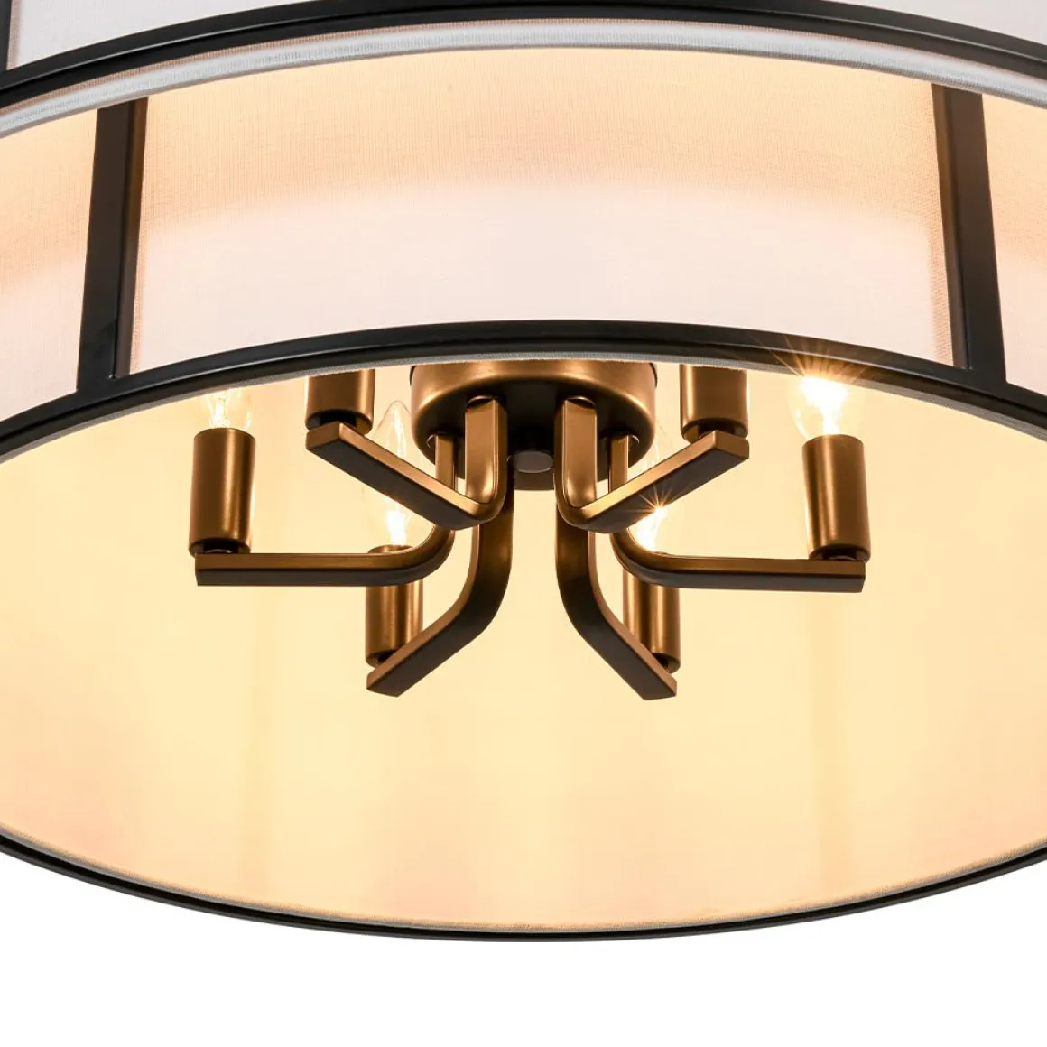 2-Tier Large White Fabric Drum Cage Chandelier