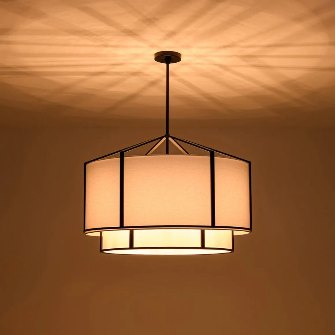 2-Tier Large White Fabric Drum Cage Chandelier