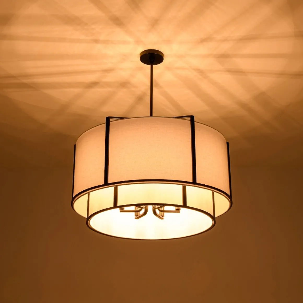 2-Tier Large White Fabric Drum Cage Chandelier