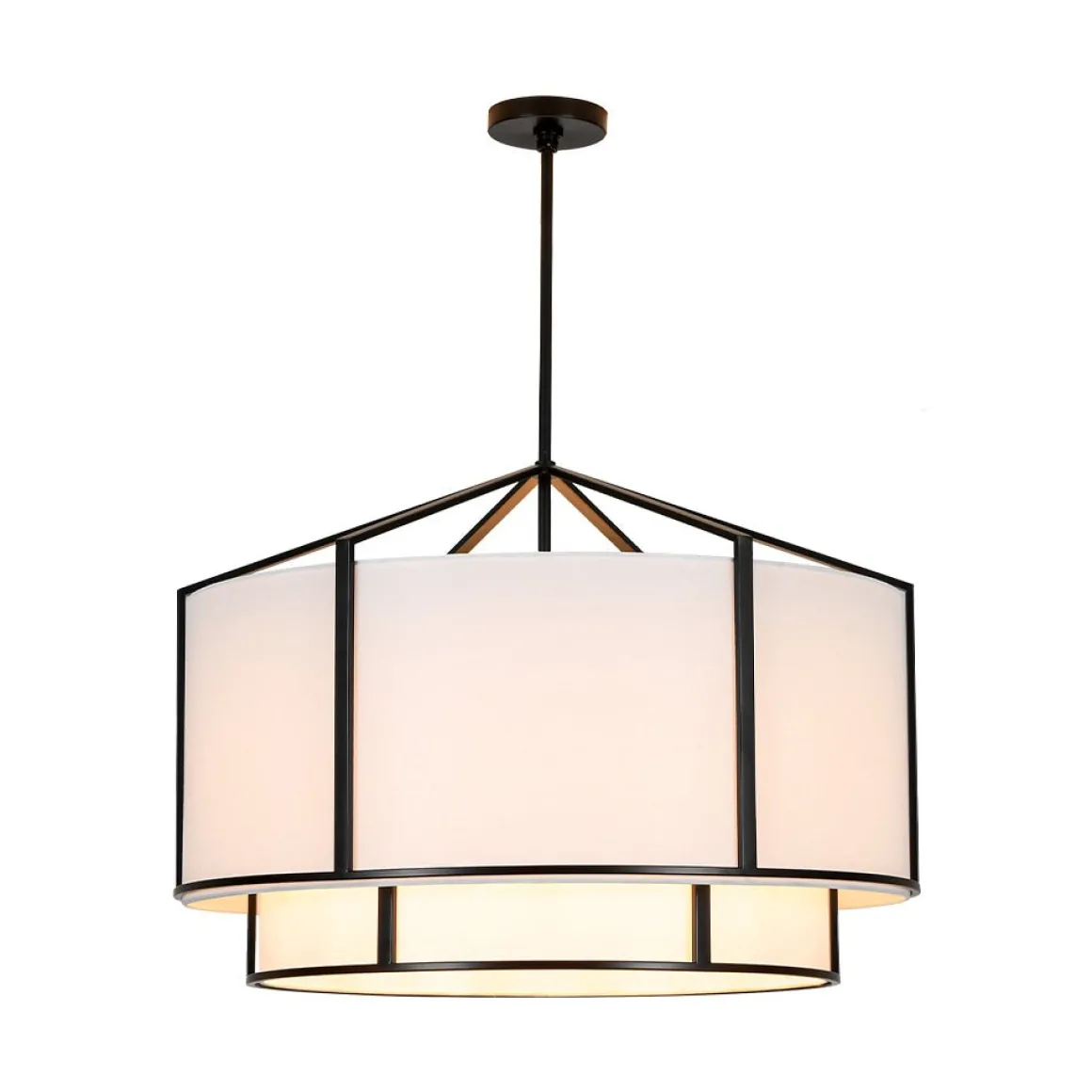 2-Tier Large White Fabric Drum Cage Chandelier