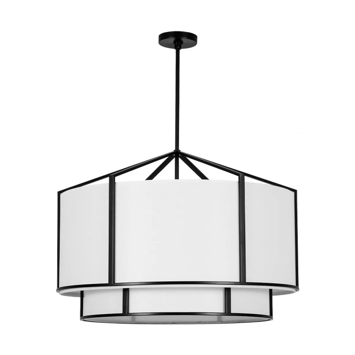 2-Tier Large White Fabric Drum Cage Chandelier