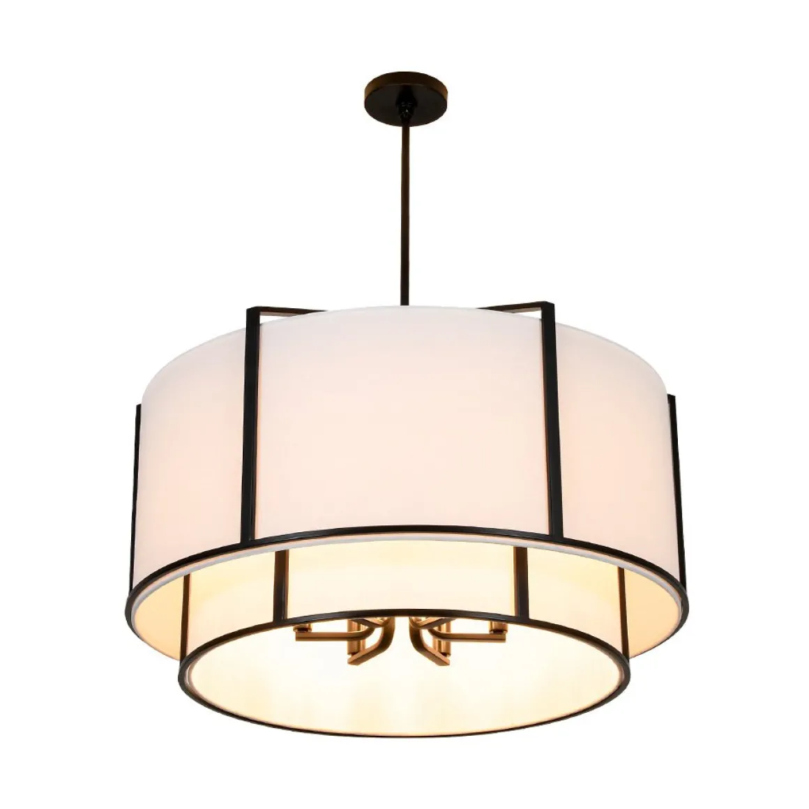 2-Tier Large White Fabric Drum Cage Chandelier