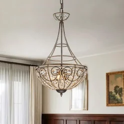 Victorian Antique Bronze Crystal Empire Chandelier