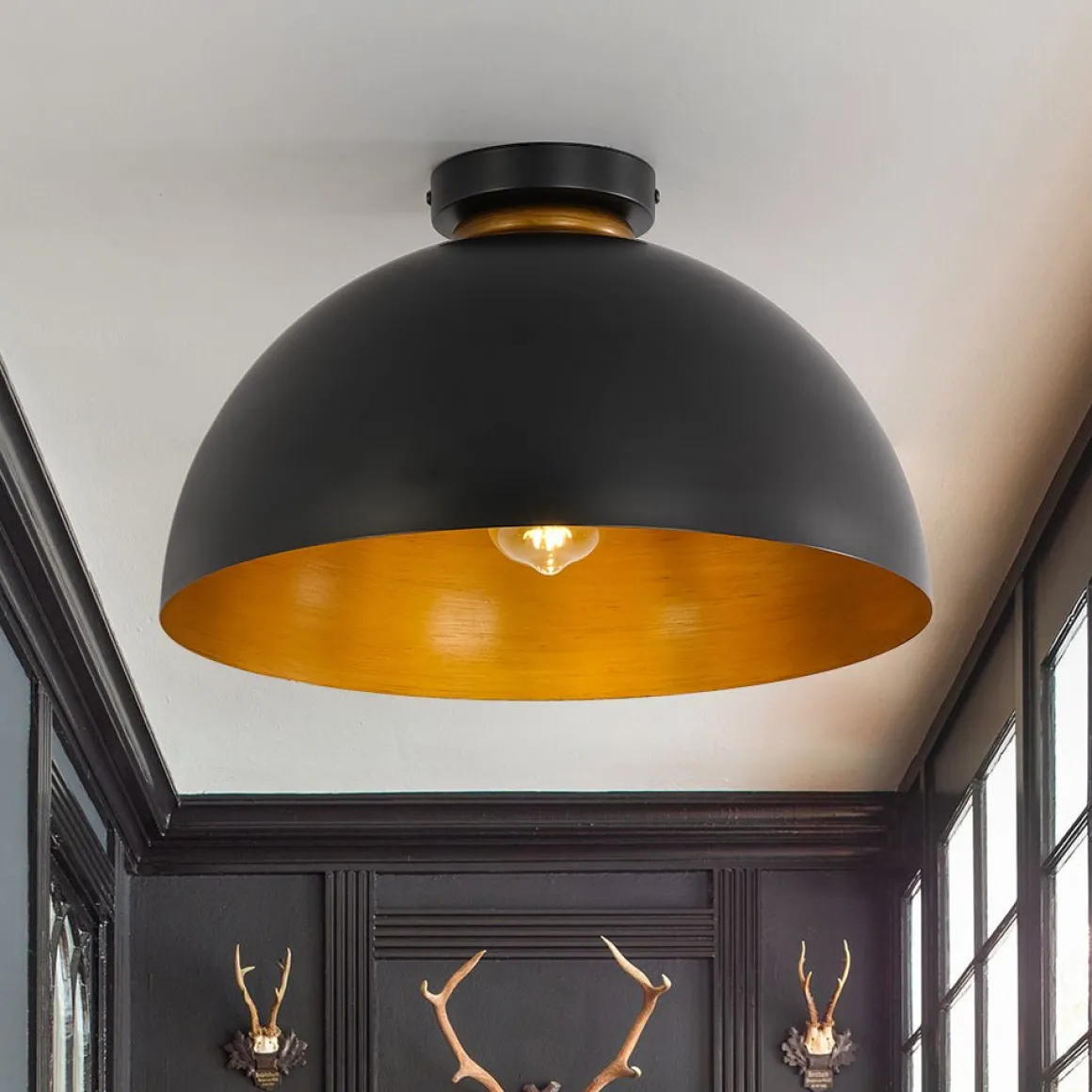 Vintage Farmhouse 1-Light Iron Dome Flush Mount Light