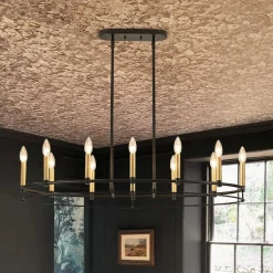 Vintage 12-Light Black Brass Candle Wide Island Chandelier
