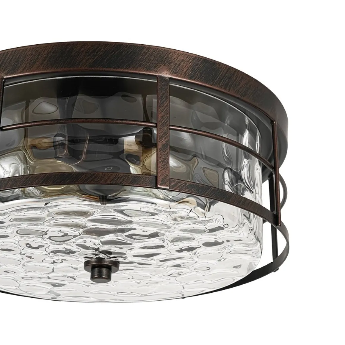 Vintage 2-Light Hammered Glass Round Drum Flush Mount
